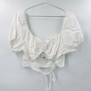 H&M Puff Sleeve Crop Top White Size XL